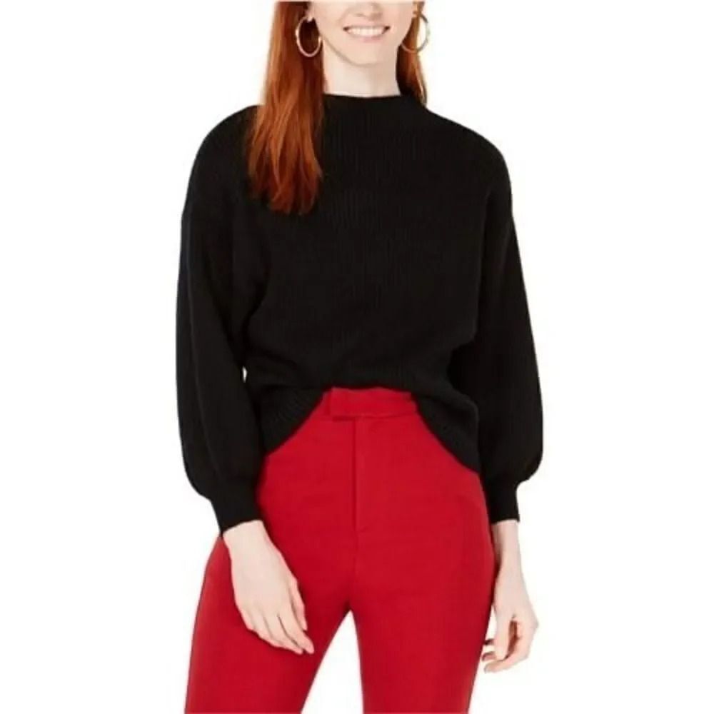 LINE & DOT | Revolve Women Black Mock Neck Balloon Sleeve Pullover Sweater | XS